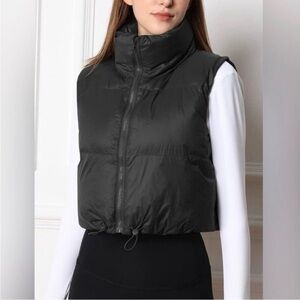 NWT Cropped Puffer Vest, Black, medium